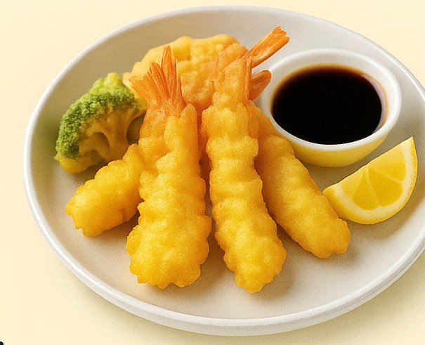 Tempura prawns with dipping sauce
